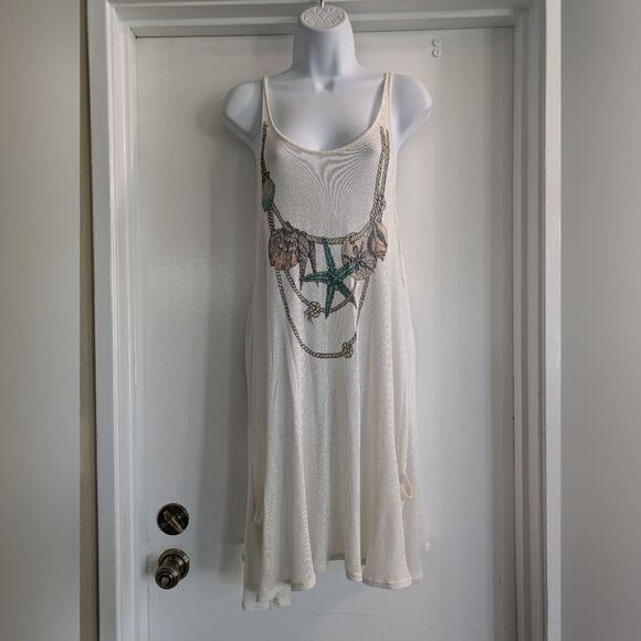 Wildfox Swing Dress Bohemian Sleeveless Scoop Neck Women's Ivory Size M Pockets - Picture 1 of 5